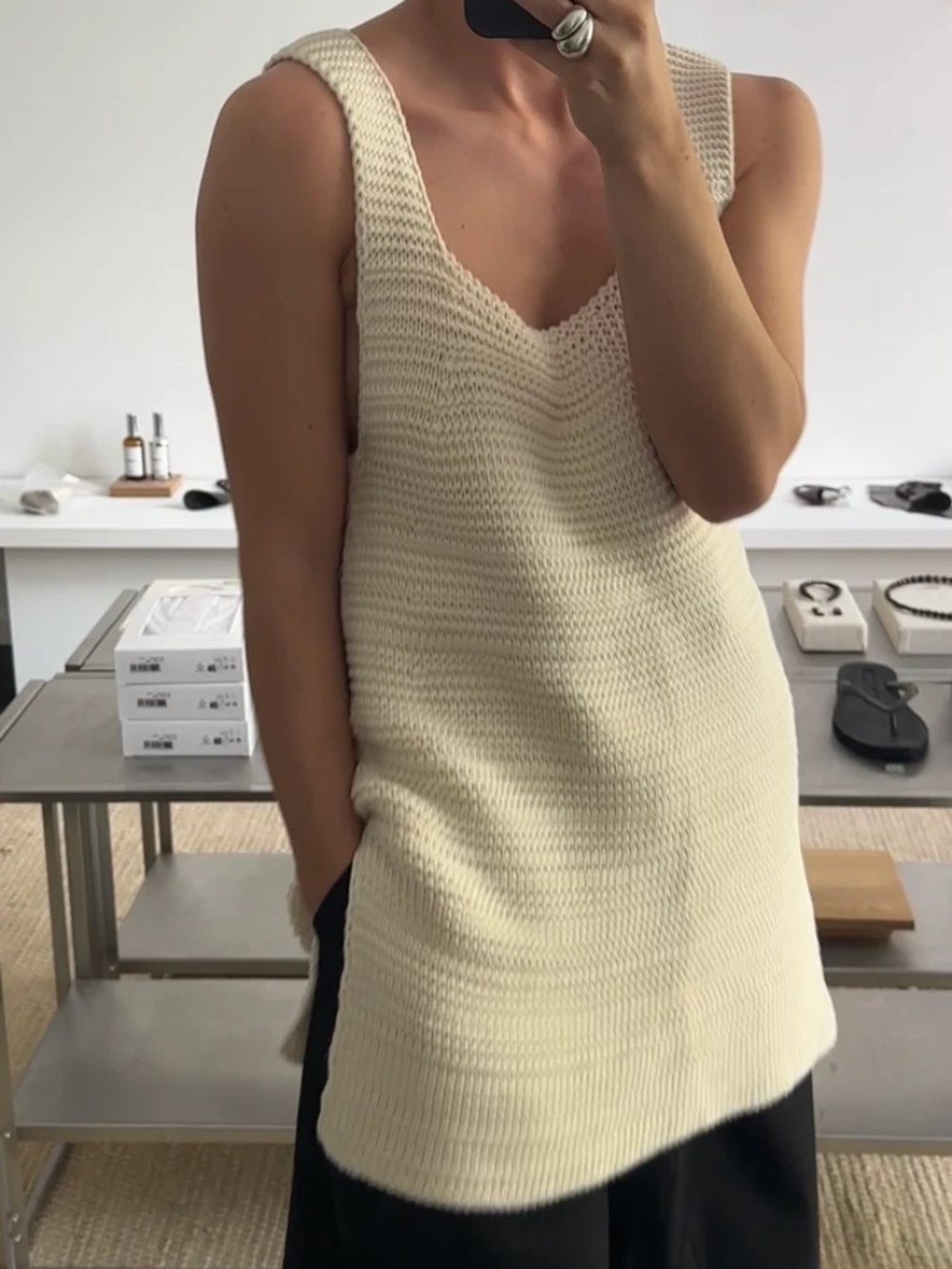 LAUREN MANOOGIAN The Longline Tank In Lilac Grey Handknit Organic Cotton SS2019